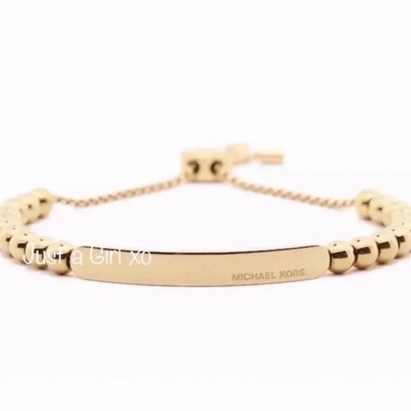 $88 Michael Kors Adjustable Beaded Plaque Nameplate Slider Gold-Tone - Picture 3 of 6